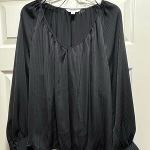Nine West Black Pleated Long Sleeve Blouse